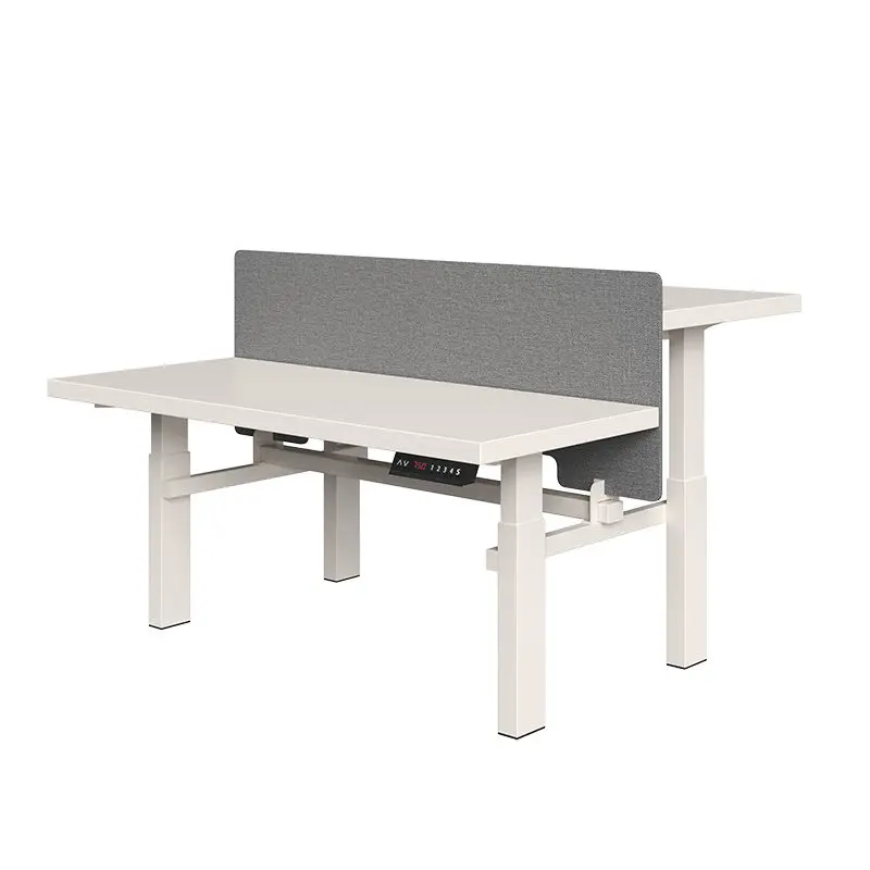 #Liftable Modern Two-Person Facing Work Table Baffle Electric Standing Solid Wood Double Computer Desk Staff White Screen Desk