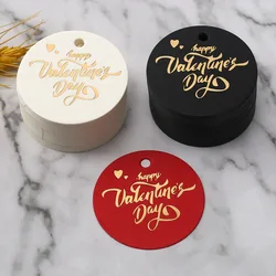 Happy Valentines Day Gift Tags White Black Red 4.5cm Round Tag Paper Cards Labels Valentine Party Packaging Supplies Name Tag