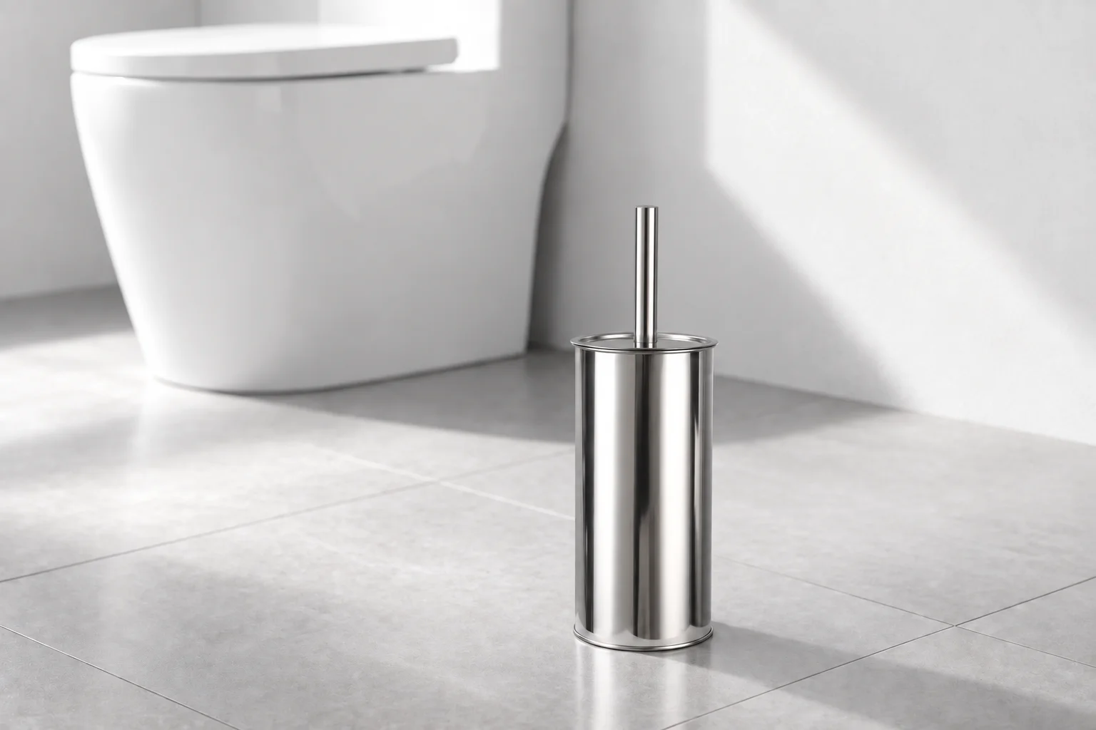 Silver Toilet Brush and Holder Set 32cm with Stainless Steel Holder for Bathroom