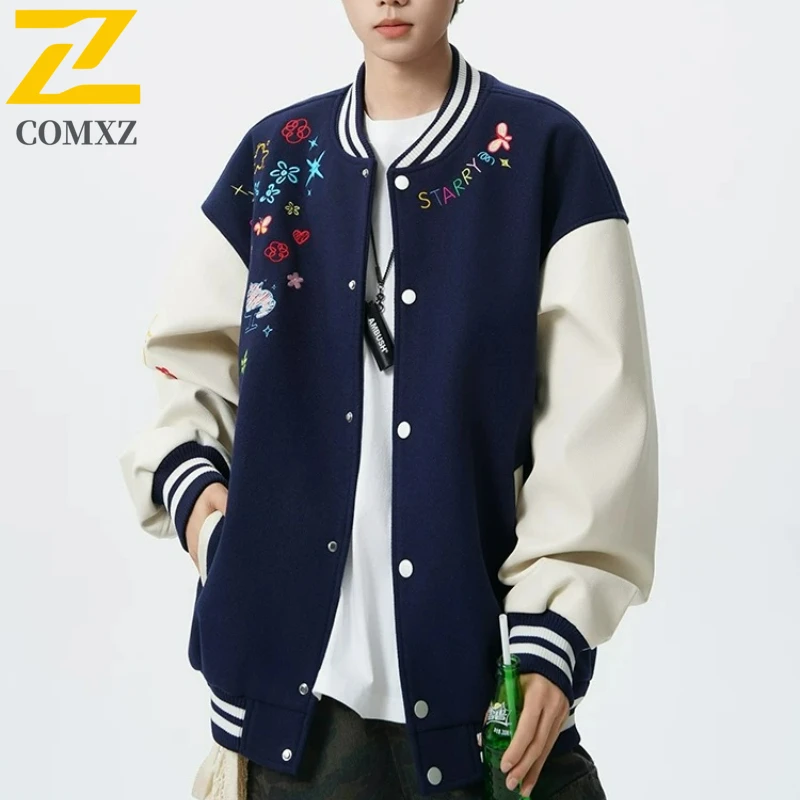 

COMXZ Rock Climbing Jacket Mens Loose Fit Durable Motorcycle Minimalist Baseball Collar Travel Lightweight Autumn Outerwear