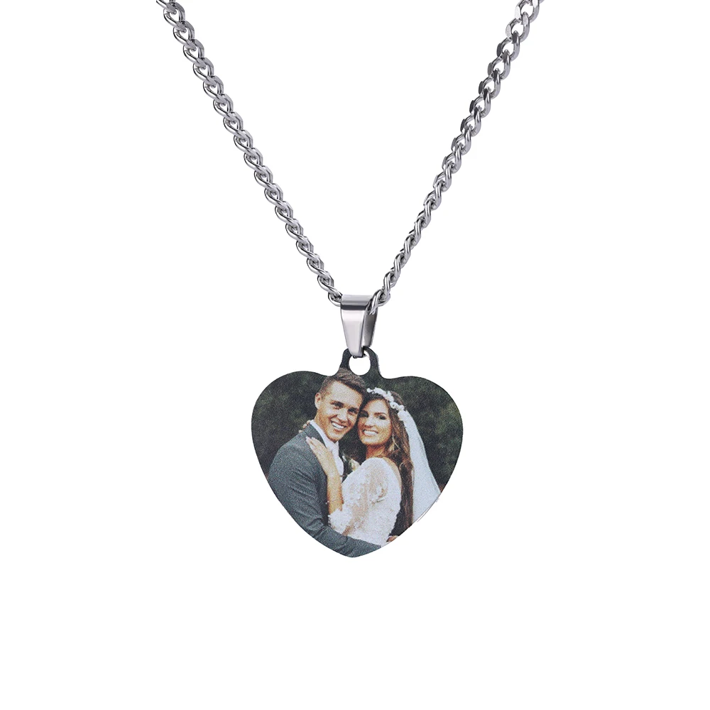 Niestandardowe zdjęcie obrazkowe naszyjniki w kształcie serca dla kobiet mężczyzn kubański łańcuszek ze stali nierdzewnej dostosowany naszyjnik wisiorek spersonalizowana biżuteria