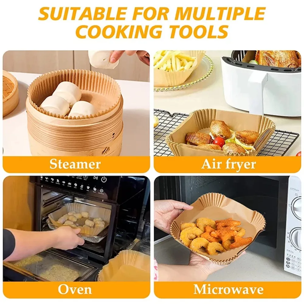 Fryer Air Paper 50/30PCS Air Fryer Disposable Paper Square Round Baking Paper Barbecue Plate Non-stick Pad Oil-absorbing Baking