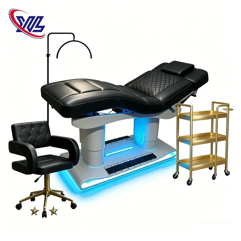 XINMAN Luxury Modern Salon Furniture 4 Motor Electric Facial Beauty Massage Bed Cosmetic Table Chair Facial Spa Lash Bed