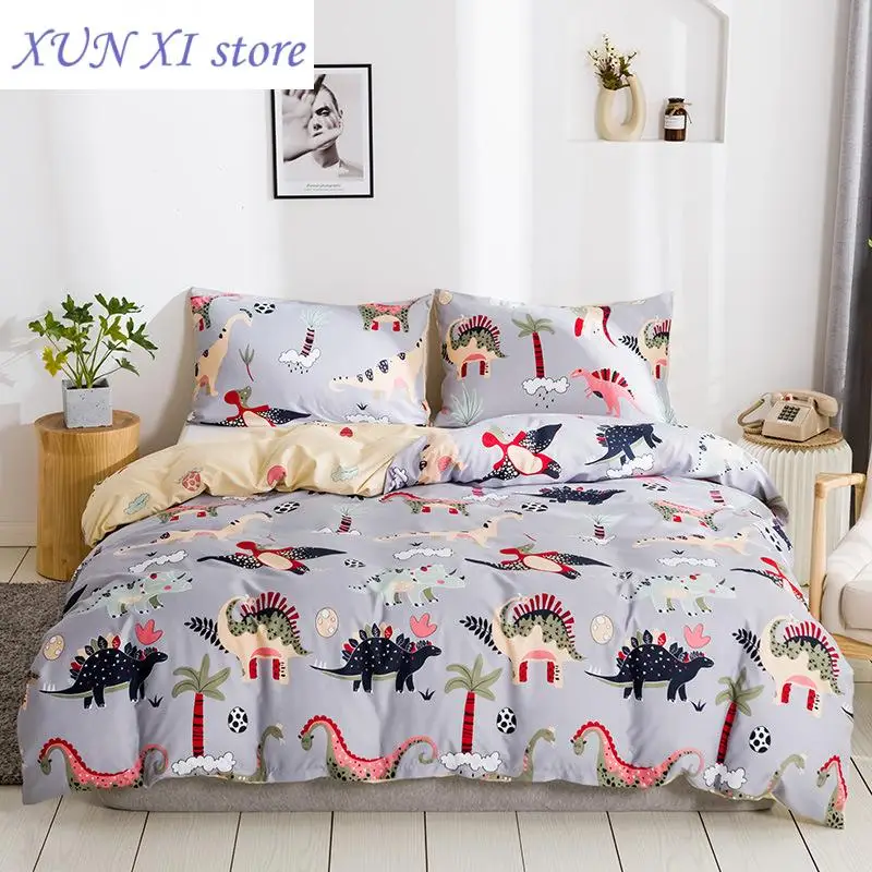 

New Cute Cartoon Dinosaur Printed Bedding Set for Kids Lovely Duvet Cover Queen Size Child Single Double Quilt Cover Pillowcases