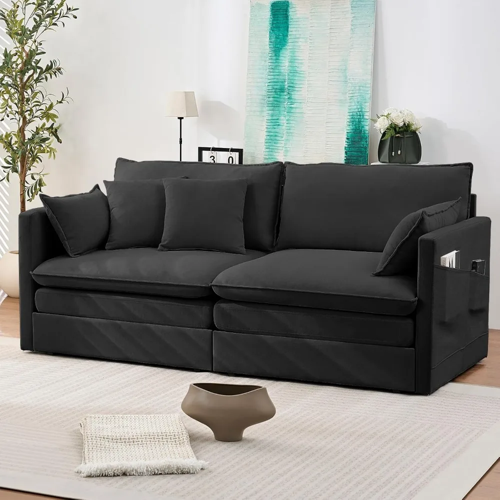 Бархатный диван-кровать размера «king-size» 3-в-1 с выдвижным механизмом, спальный диван для небольших помещений с подушками и боковым карманом