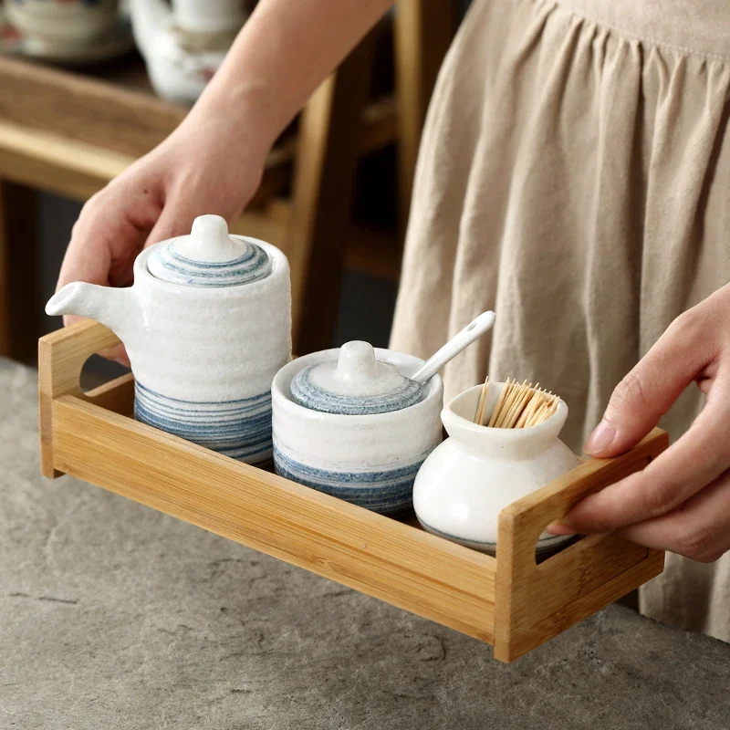 Japanese Style Seasoning Jar Condiment Bottle Ceramic Spice Box Creative Kitchen Utensils Oil Salt Small Jar Seasoning Bottle