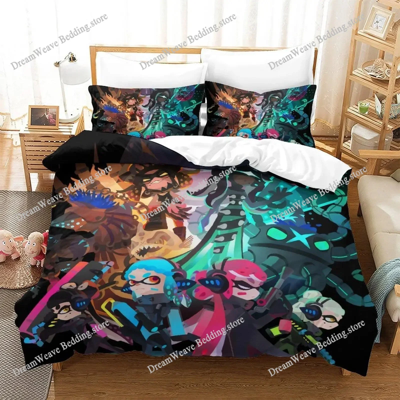 

Splatoon 3 Bedding Set Single Twin Full Queen King Size Bed Set Aldult Kid Bedroom Duvetcover Sets 3D Print Anime Bed Sheet Set9