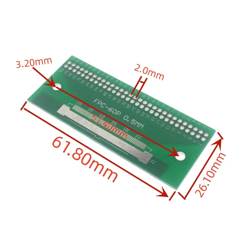 Placa de transferência painel, PCB conversão, DIP espaçamento, FPC, FFC, 60P, 0.5mm conversão, 2.0mm, 10pcs