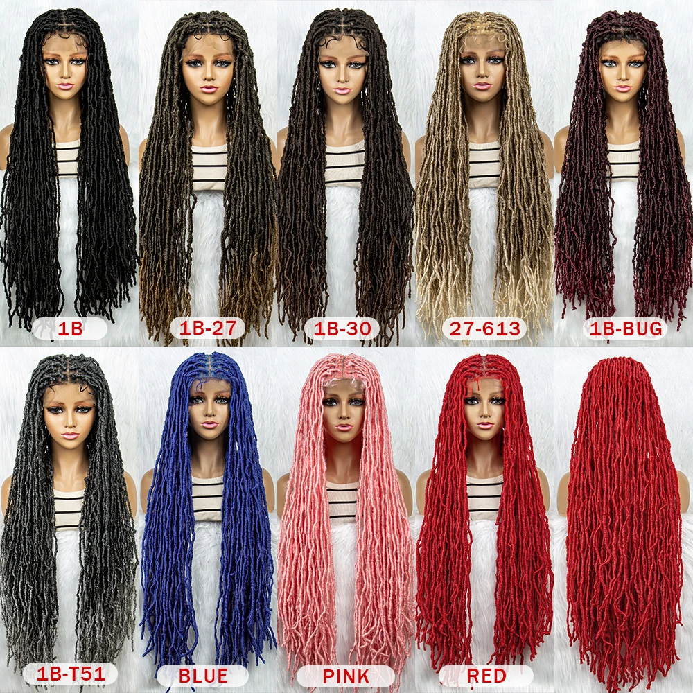 Pink Blue Full Lace Braided Wigs Synthetic Lace Front Wig Braid African With Baby Hair Braids Butterfly Locs Dreadlocks Wigs