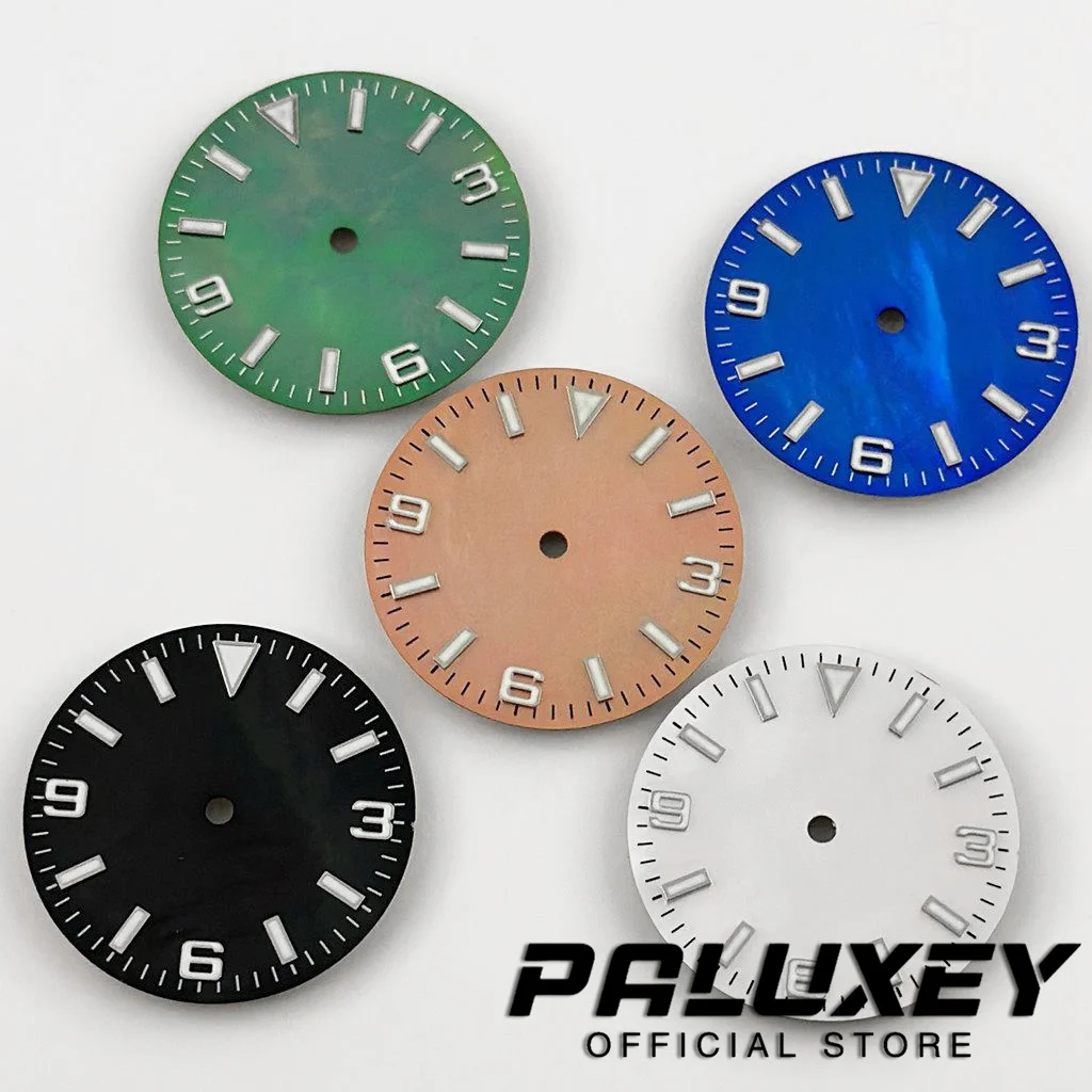 NH35 28.5mm Fully Adapted Watch Dial Green Luminous Shiny Sterile Watch Faces Watch Accessory Suitable for NH35A 4R35 Movement