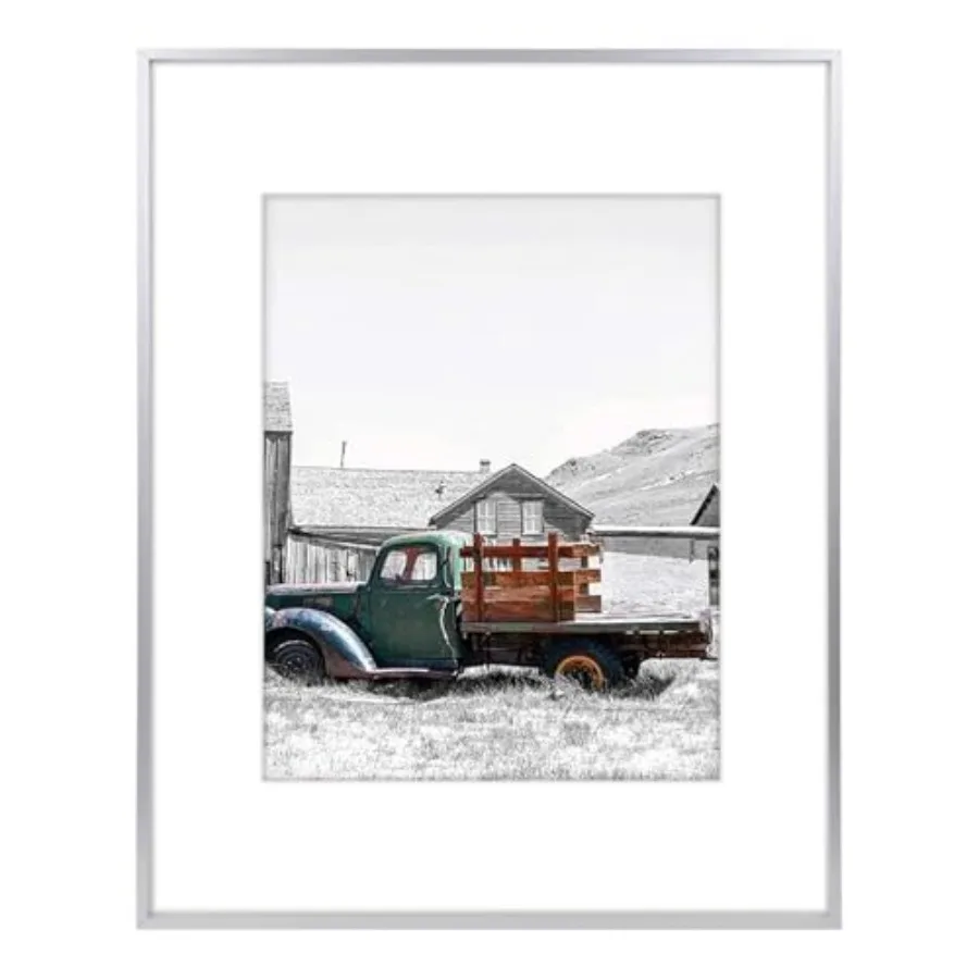 

16x20 Picture Frame Displays Photo 11x14 with Mat or 16 x 20 Without Mat for Wall Mounting, Classic Satin Aluminum Frames with
