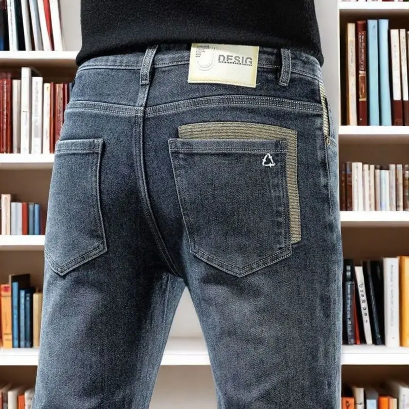 

Spring Autumn 2026 Men's High-End Fashion Casual Pants Straight Leg Slim Fit Long Denim Jeans Handsome Cargo Casual Pants Men