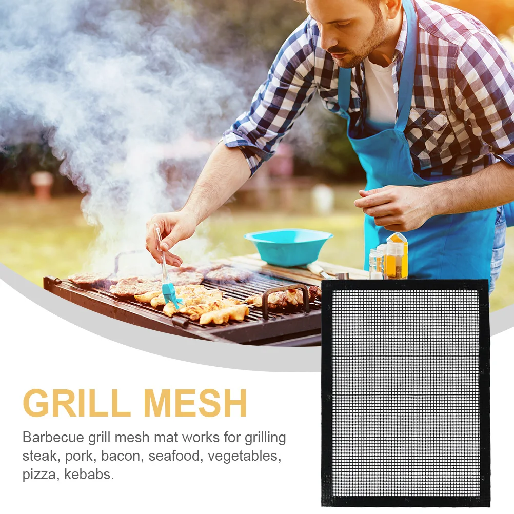

Baking Mat Non-stick BBQ Grill Pads Black Reusable Food Grade Grill Mesh Mats for Outdoor Grilling Steak Bacon Seafood