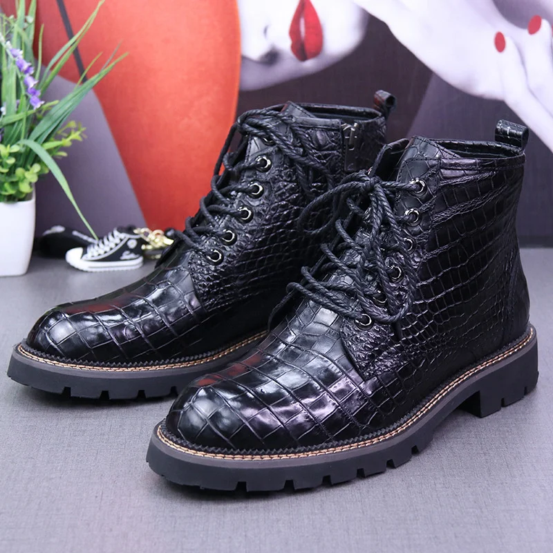 

New Men's Martin Boots Genuine Leather Fashion Breathable Pointed Black Leisure Shoes High Top Single Boots Men Sneakers 2023