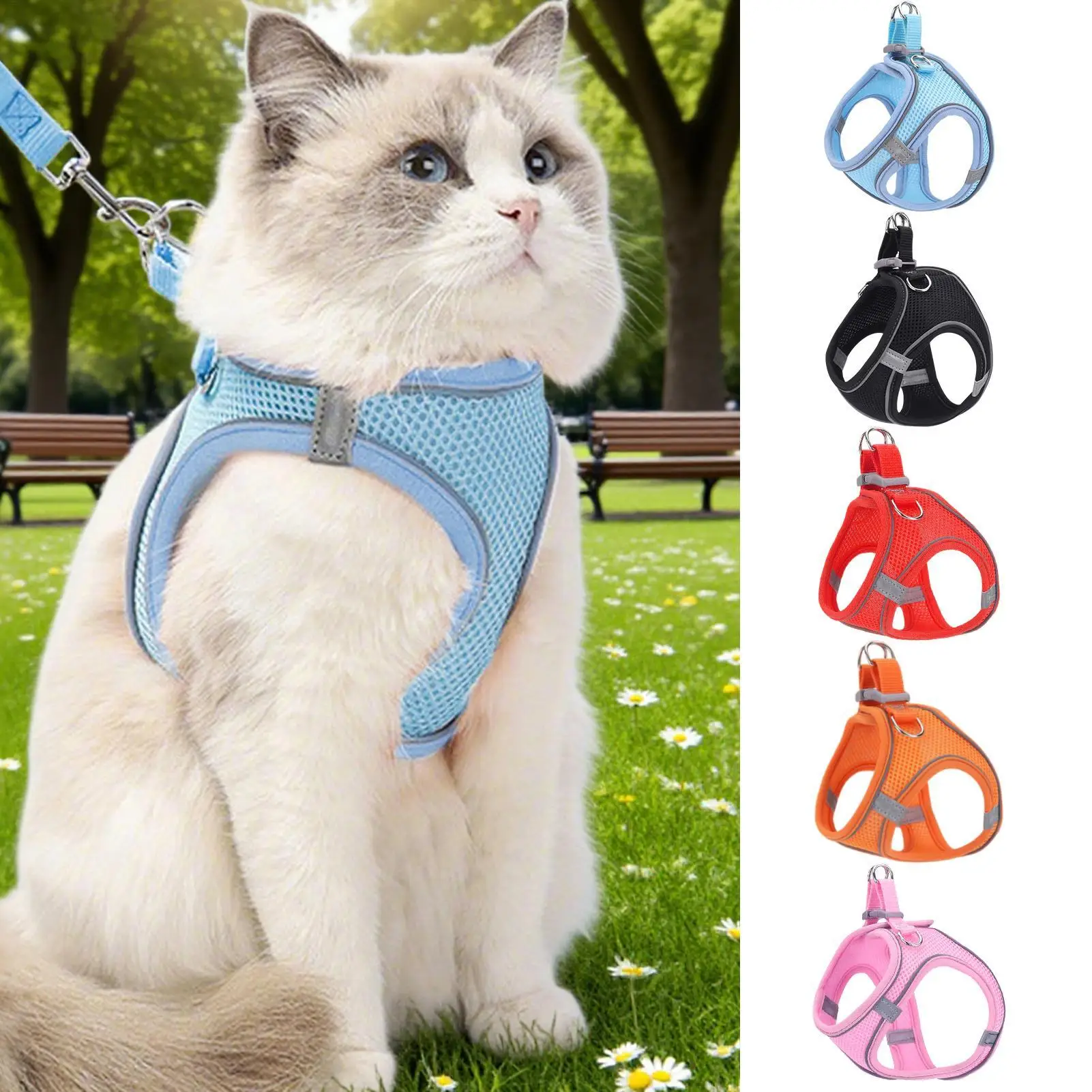 Conjunto de arnés para perros y gatos, Collar ajustable para gatitos y gatos pequeños, arnés para mascotas, chaleco para gatos, chaleco para cachorros, Collar, arnés para gatitos
