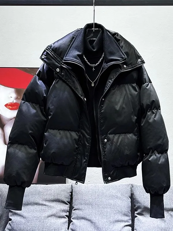 

Men's Thiened ort Cotton Jaet Winter Warm Stand Collar Loose Fit Bla Bread Sle Trendy Youth Cleanfit Regular Length