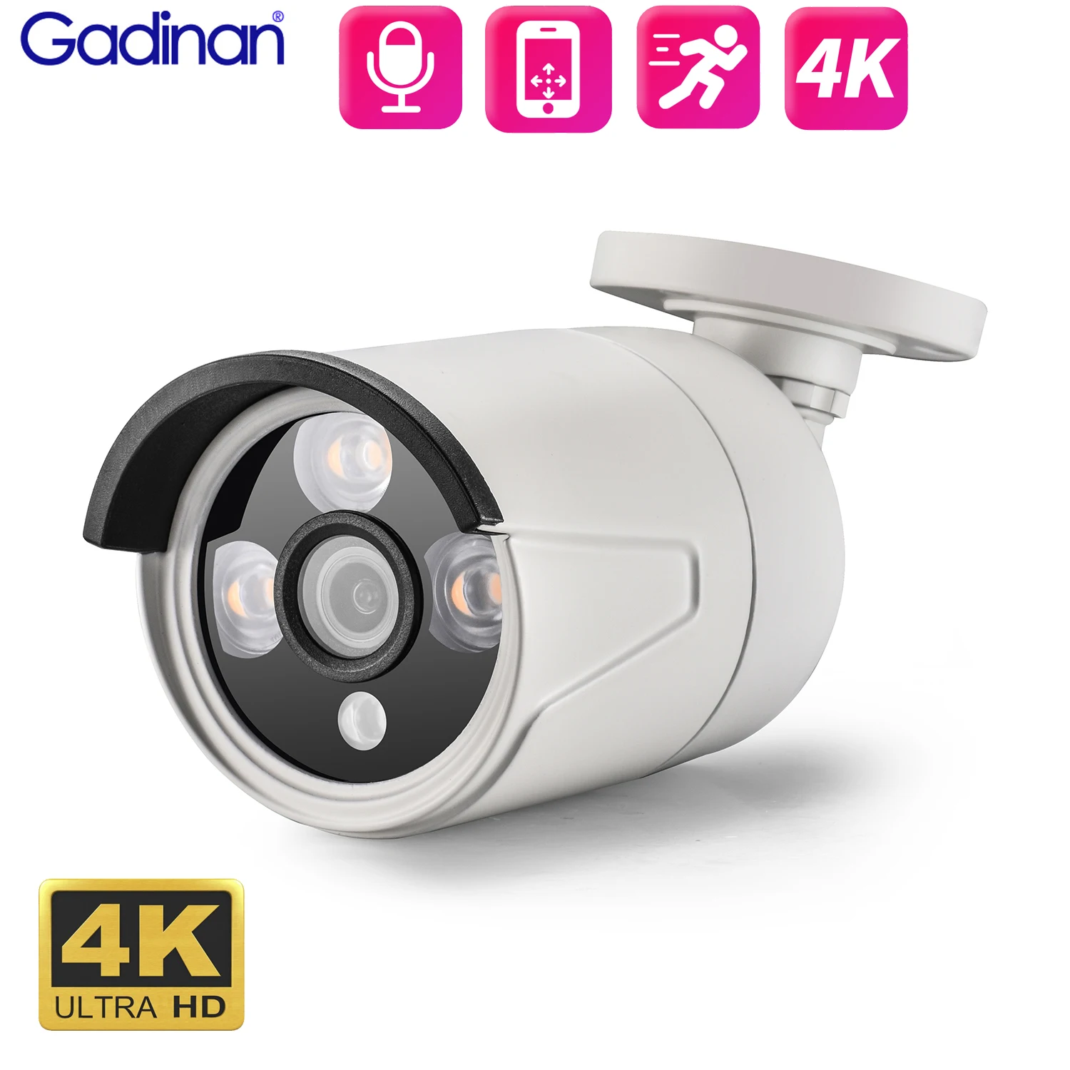 Gadinan 8MP 4K POE IP Camera SONY IMX415 Waterproof Outdoor Metal Bullet CCTV Home Video Surveillance Security Night Vision