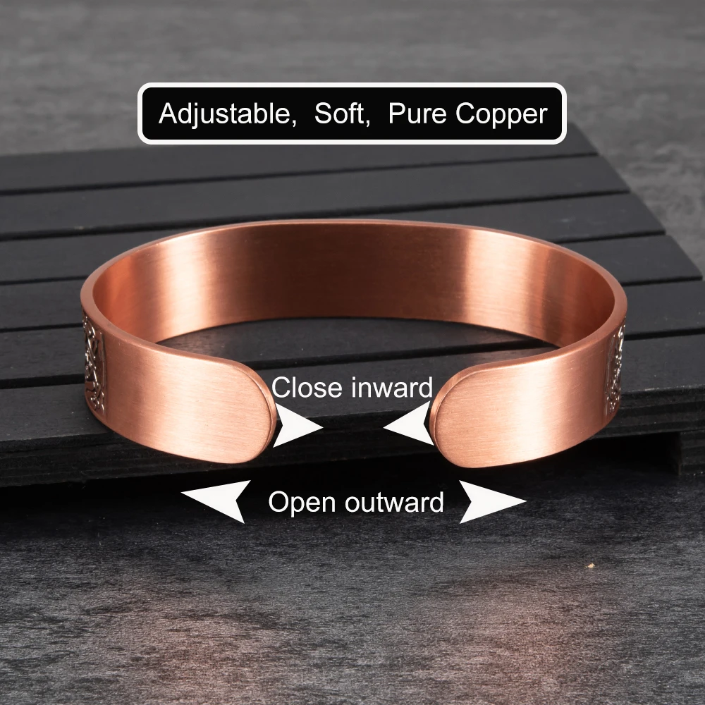 Vinterly Pure Copper Bracelets Men Magnetic Viking 15.5mm Adjustable Vintage High Magnets Metal Cuff Bangles Resizable Jewelry