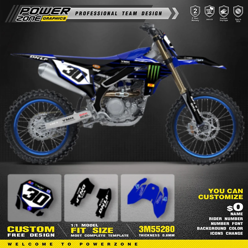

PowerZone Custom Team Graphics Background Decals Stickers Kit For YAMAHA YZF450 2023-2025 YZF250 2024-2026 Motorcycle Decals