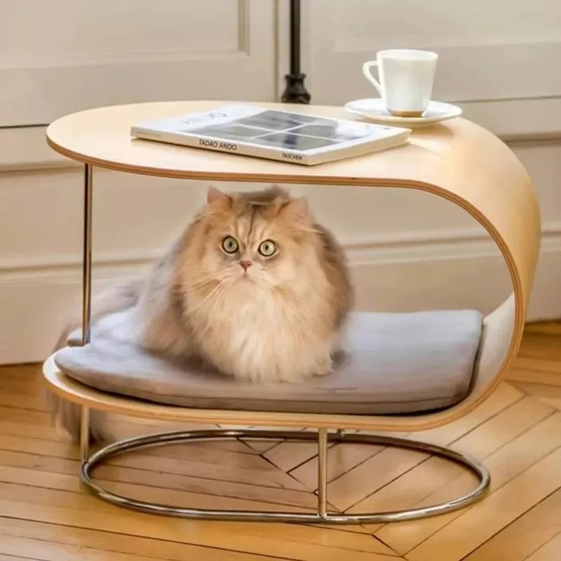 

Movable Cat Bed Wooden Pet Cats Table Beds Kitten Cat Cushion House with Removable Wheels Coffee Tables Puppy Kittens Pets Beds