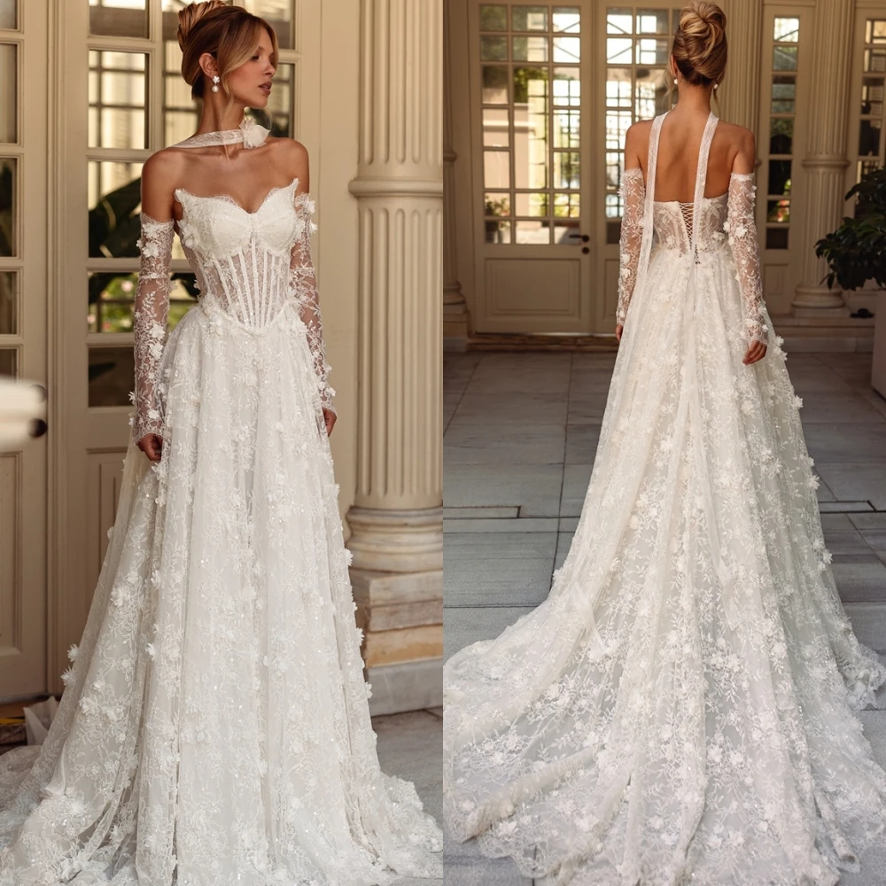 

Customized High Quality Lace Long Sleeves Wedding Dress Charming A-Line Sweetheart Bridal Gown Luxury Dresses Women 2025 Wedding