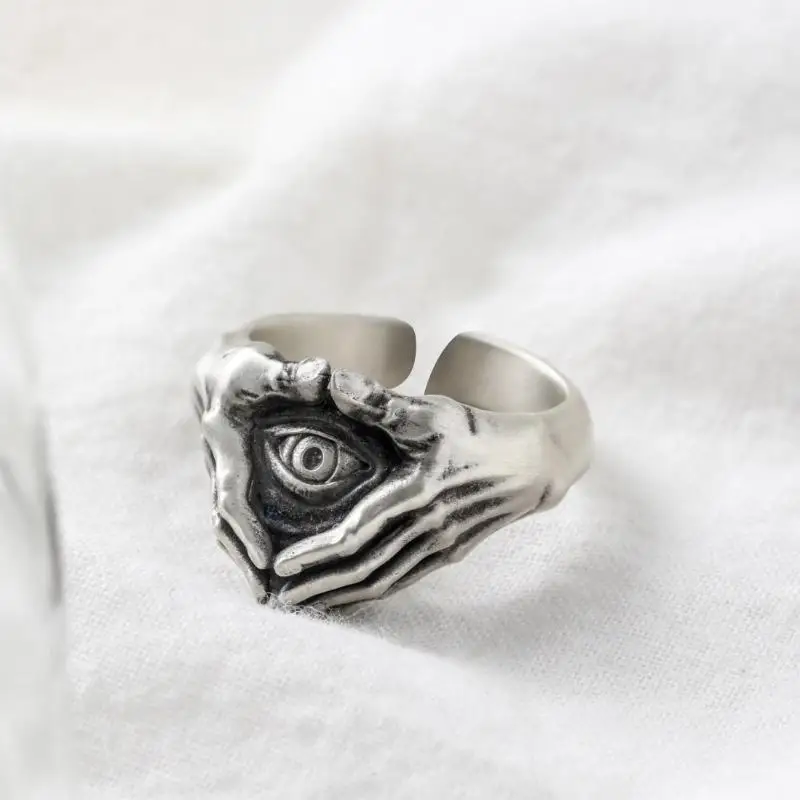 Retro Personality Eye & Hands Ring Men Women Gothic Open Ring Jewelry Accessories Gift