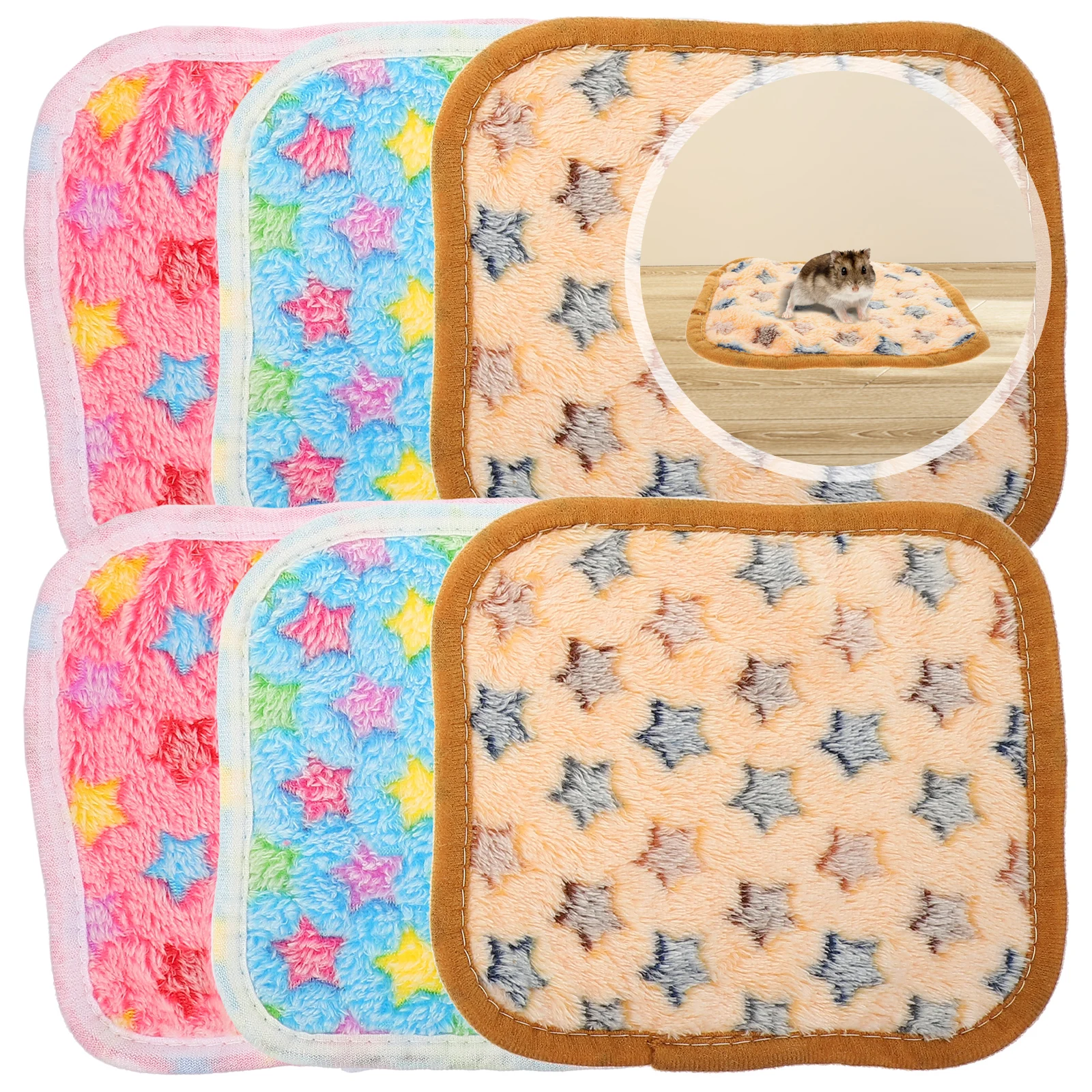 

6Pcs Small Pet Blanket Set Warm Coral Fleece Hamster Pad Comfortable Cage Liner for Guinea Pig Rat Ferret Indoor Outdoor