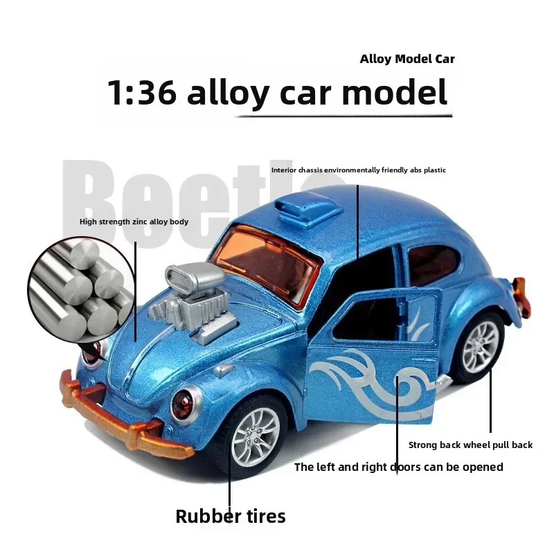 1:36 lega pull-back doppia porta carapace inerziale auto d'epoca modello di insetto cartone animato carino ornamento