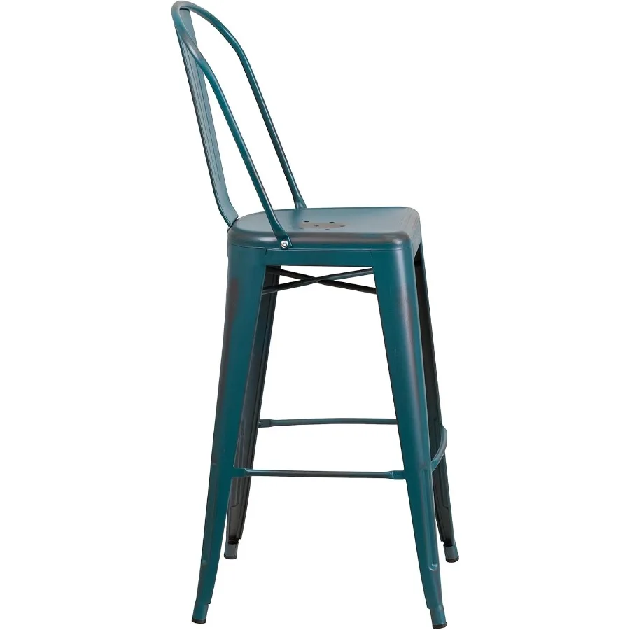 مقعد للبار داخلي وخارجي معدني أزرق مخضر من الدرجة التجارية 30 ساعة مع ظهر للمطاعم والباحات والمناطق الصالة دورا #6