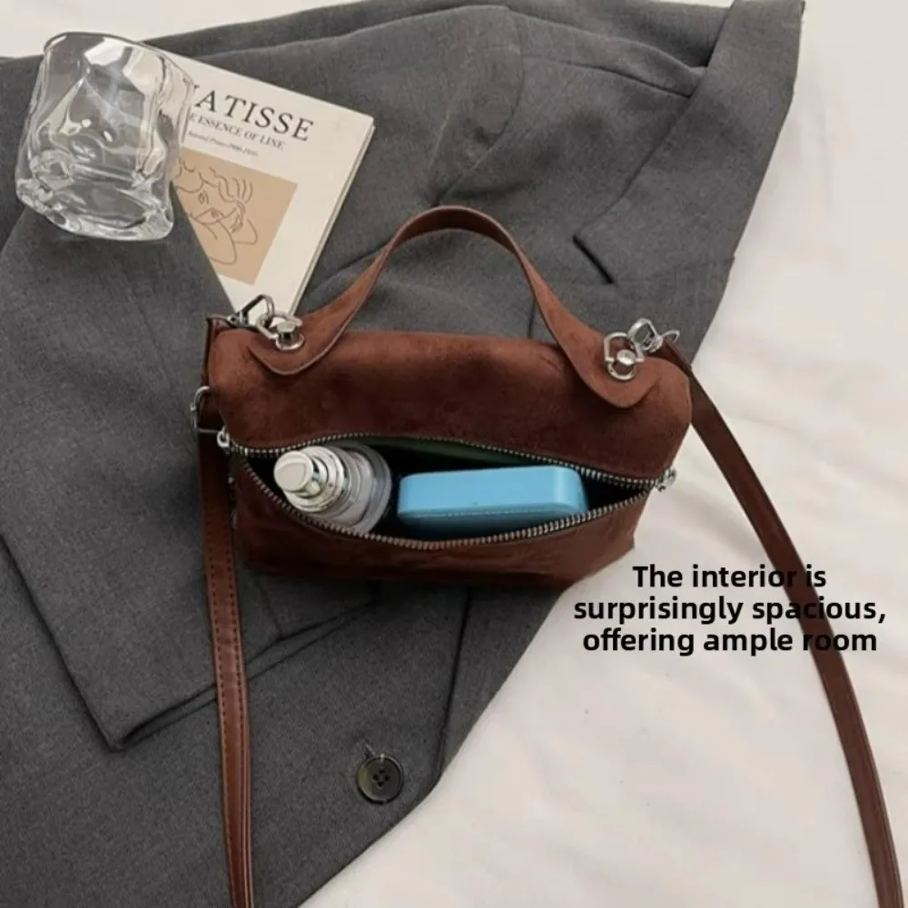 Casual Autumn Winter Matte Crossbody Bag Suede Textured Shoulder Bag Box Design Pure Color Evening Bags Women Handle Bag