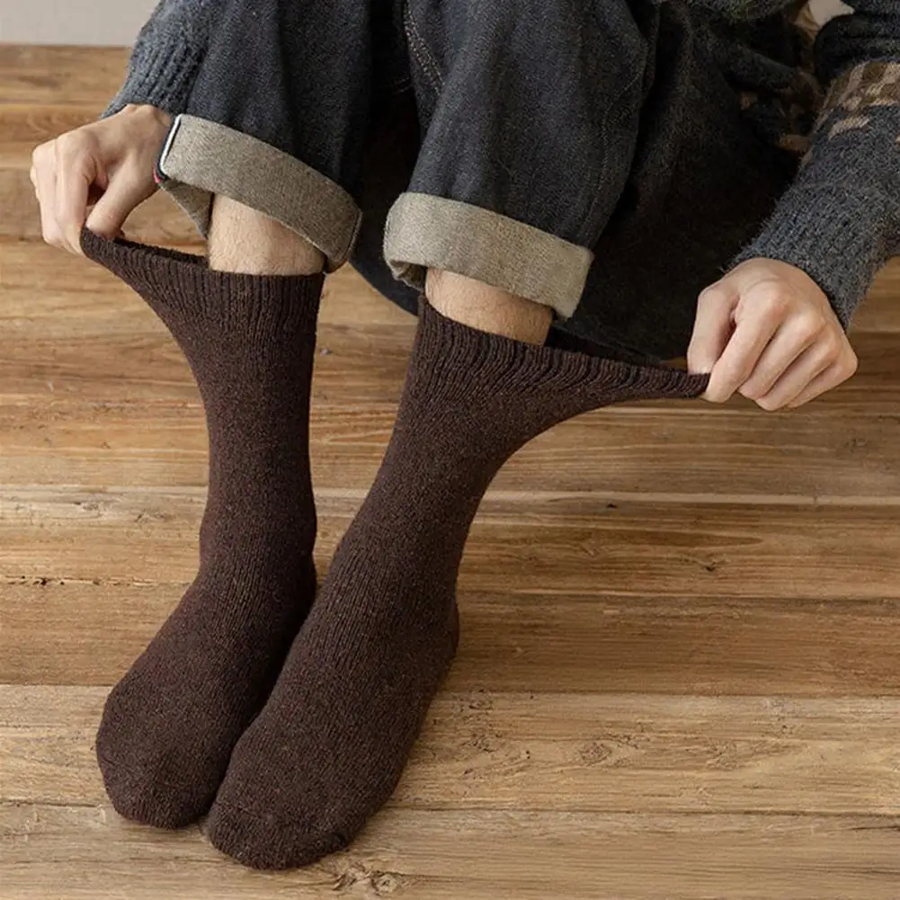 

Men Thermal Socks Warm Cozy Socks Men's Wool Blend Thickened Socks Stretchy Warm Winter Boot Elastic Cuff Casual for Daily