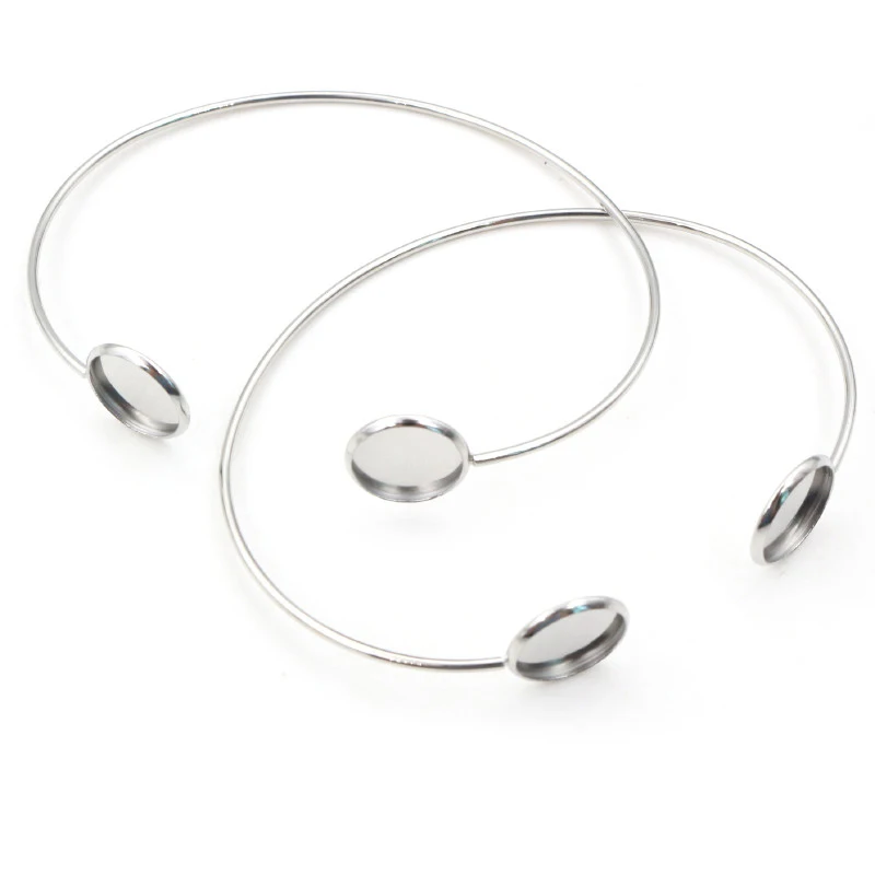 2pcs/Lot Fit 12mm Round Glass Cabochon 316 Stainless Steel Super Flexible Bangle Base Bracelet Blank Tray Bezel Setting