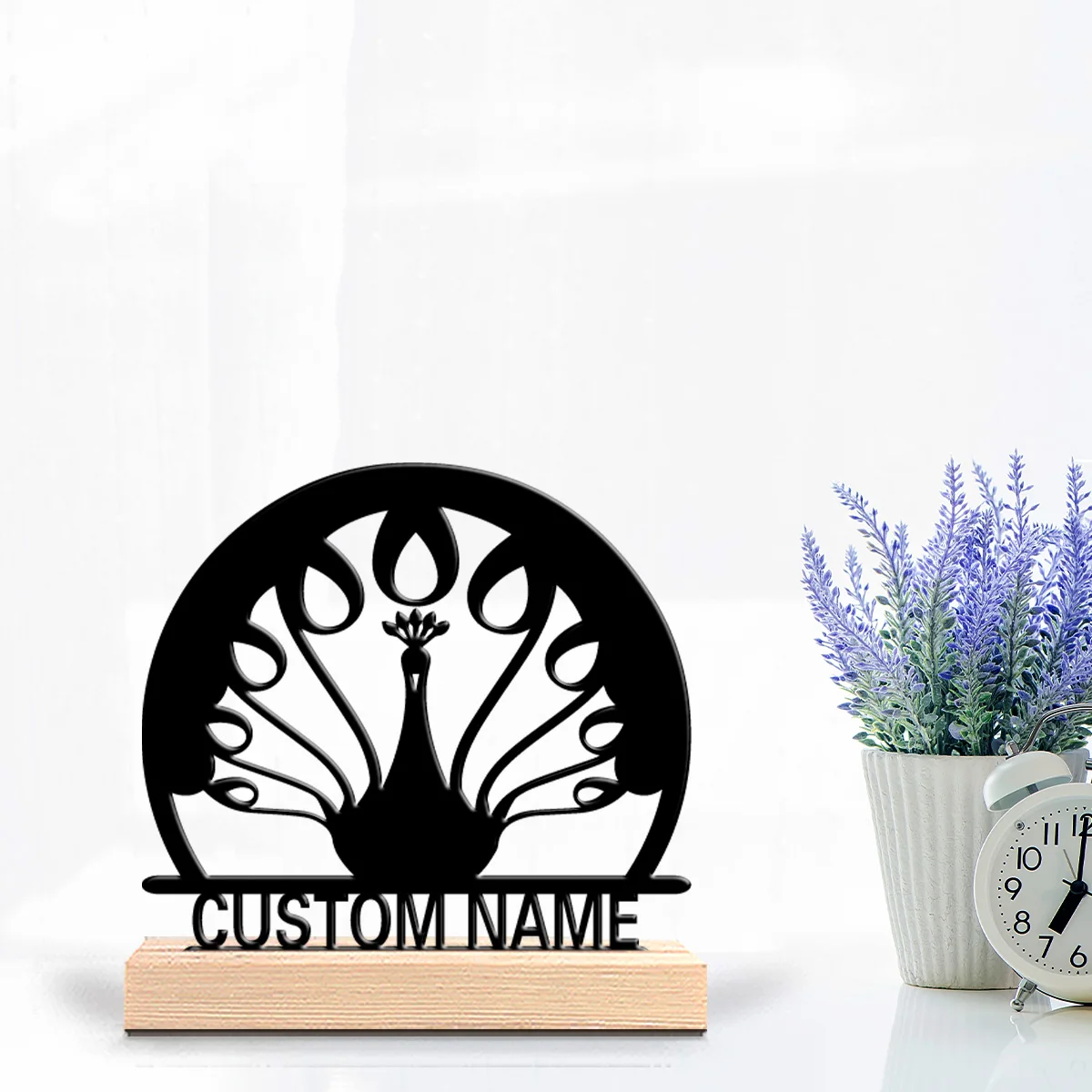 1 قطعة شخصية رومانسية مخصصة الطاووس تماثيل معدنية سطح المكتب النحت مع قاعدة خشبية ، مناسبة لعشاق الحيوانات #3