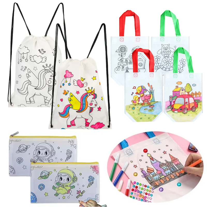 5pcs/set Graffiti Bag Children Drawing Toys Parent-child Interaction Storage Bag Early Education Educational Puzzle Toys TMZ