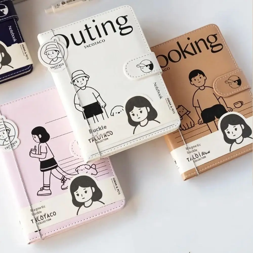 

Illustration A5 Magnetic Buckle Notebook PU Leather Cover Thickened Pages Cartoon Diary Color Page DIY Travel Notepad Work