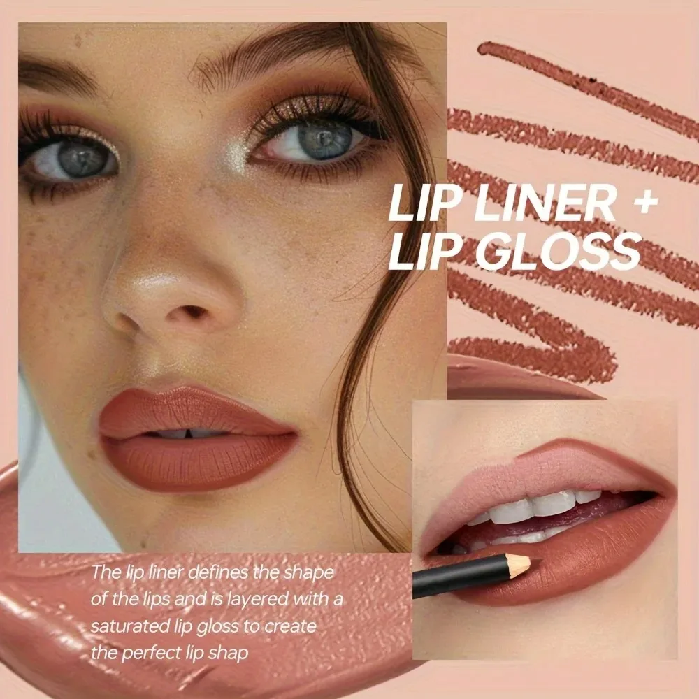 3 Stück/Set feuchtigkeitsspendender Lipgloss, Seiden-Lipliner und matte Lippen-Lippenstift-Kombination, geeignet für eine Vielzahl von Make-up-Stilen,
