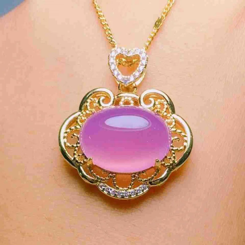 Agate Root Powder Lock Silver Inlaid Pendant New Style Fashion Versatile