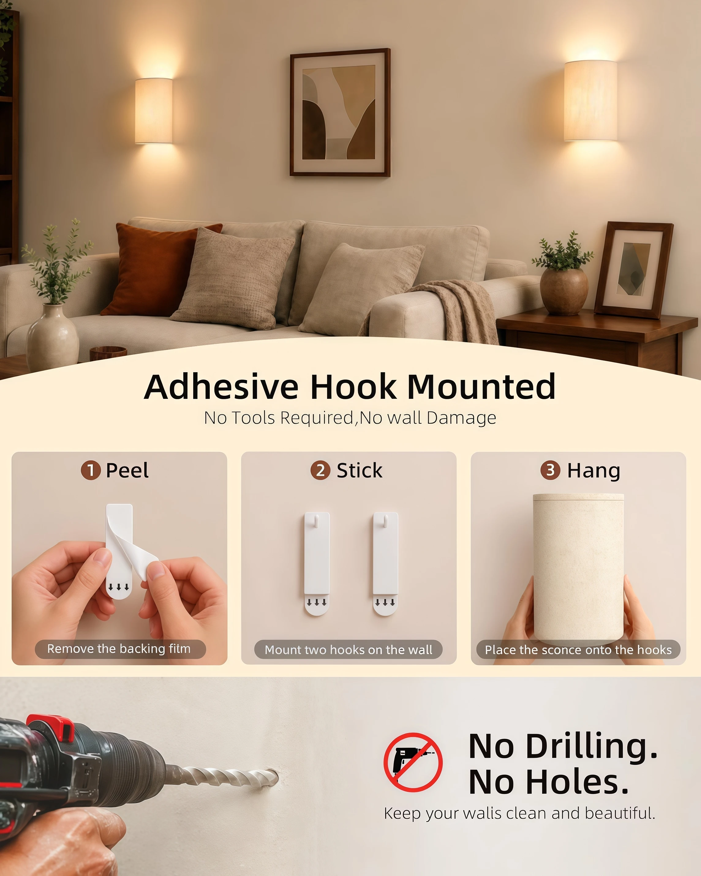 Rechargeable Wall Lamp Magnetic Wireless Light Set Rgb Color Dimmable with Fabric Linen Lampshade and Remote Control, Suitable for Bedroom, Living Room, Hallway