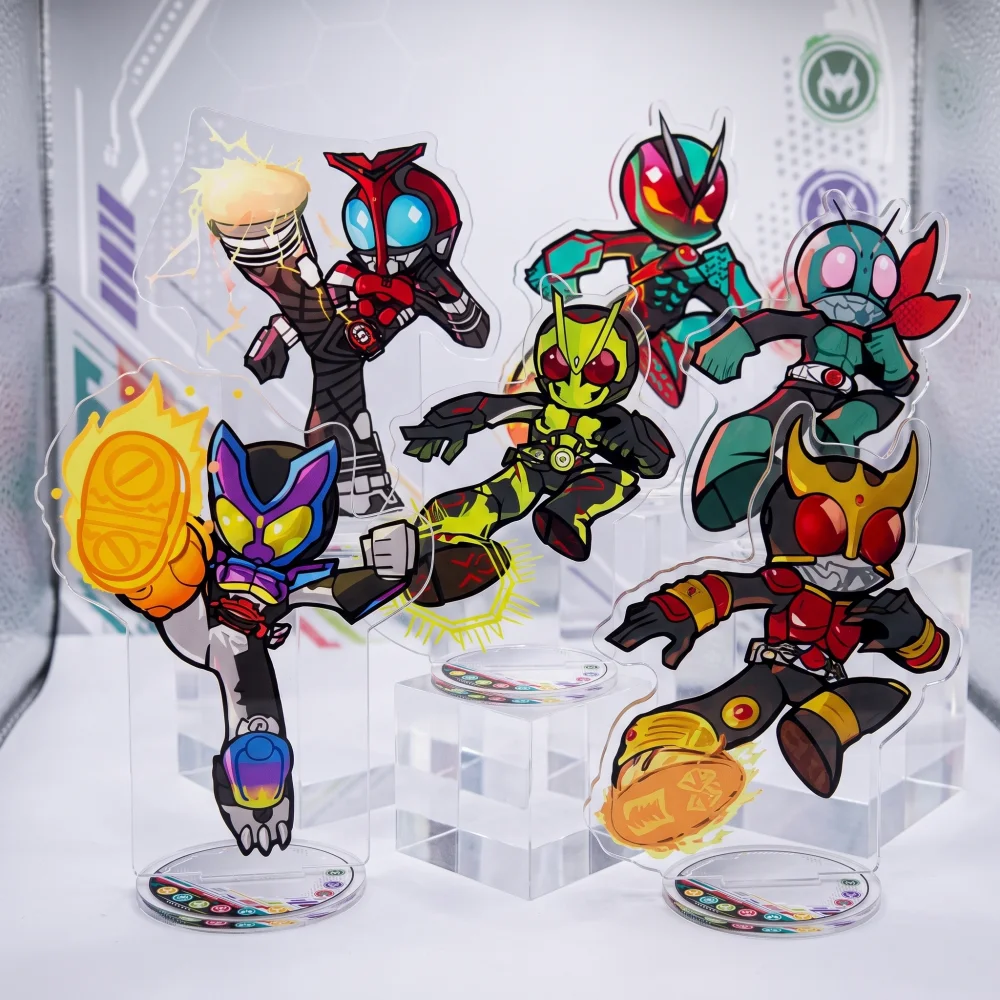 Kamen Rider 10cm Acrylic keychain Stand,Zero‑One Kuuga Kabuto Decade Chibi With Monster Collab Hero Desk Display Figure