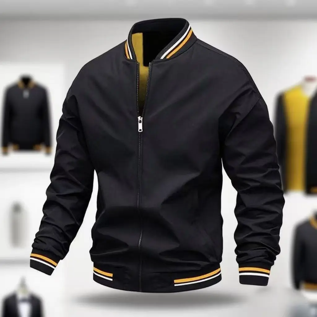 

2024 Spring and Autumn New Men Fashion Trend Casual Sports Windproof Jacket Striped Stand Up Collar Zipper Baseball Jacket