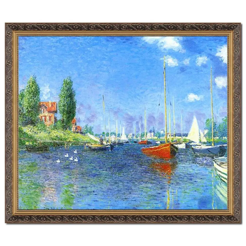 

Red Boats at Argenteuil Claude Monet Painting Canvas Art Wooden Frame Impression Landscape Artwork for Living Room Wall Decor