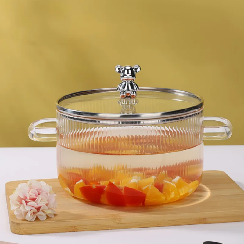 

Thickened high boron silicon Glass Saucepan Clear Cooking Pot Soup Pot Heating Dual Handles Saucepan With Cover Cooking Tools