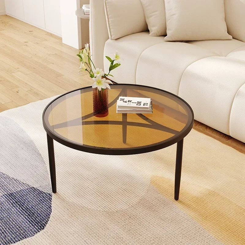 Italian light luxury glass coffee table small apartment, living room round side table household table