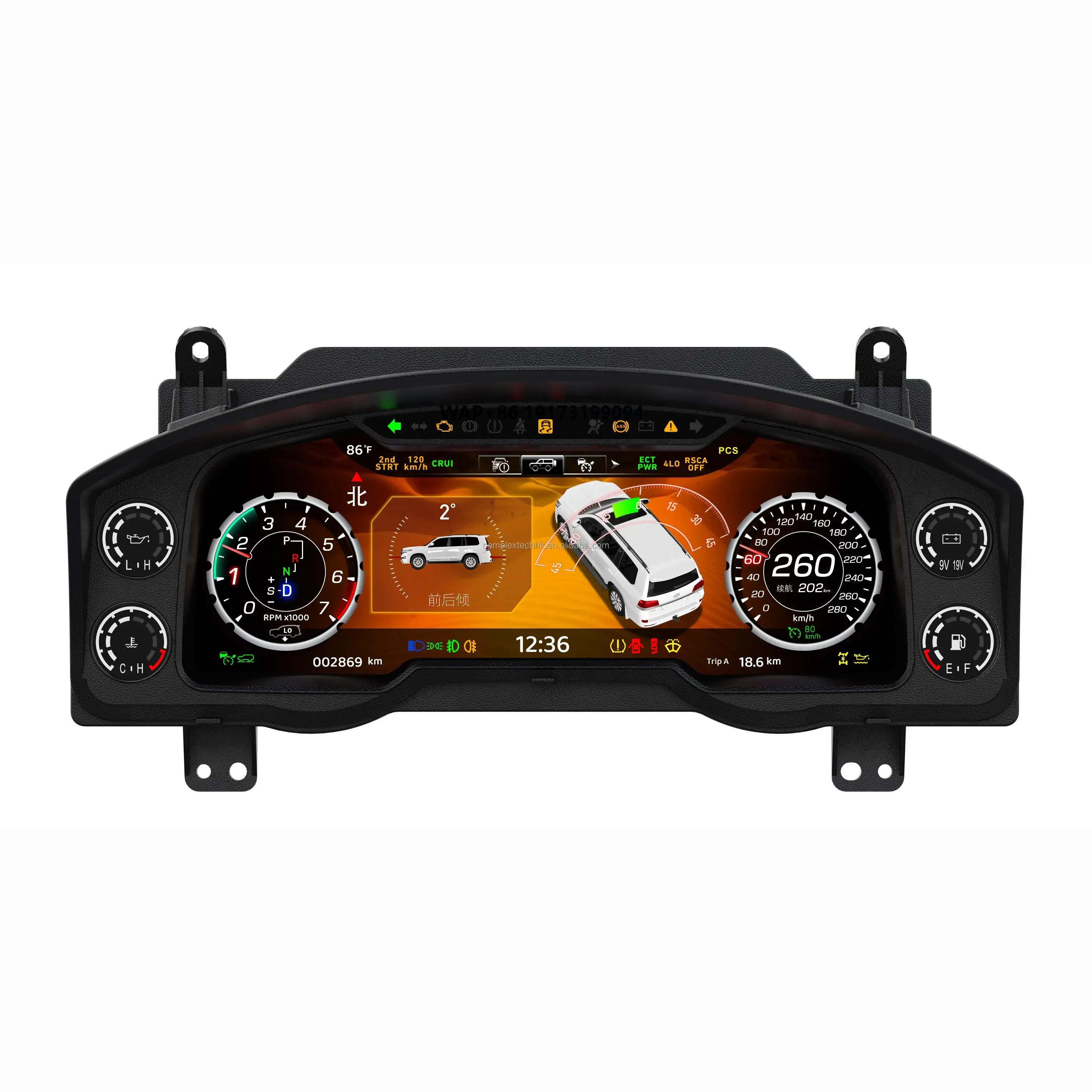 12.3'' 1920*720 Digital Cluster for Lc200 2008-2015 Car Full LCD Dashboard Instrument Panel Speed Meter Cockpit
