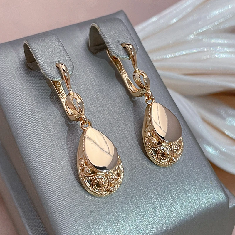 SYOUJYO Luxury Retro Water Drop Pendant Women\'s Earrings 585 Rose Gold Color Daily Fashion Multipurpose Exquisite Jewelry