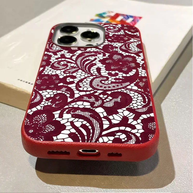 Red Lace Trendy Pattern Soft TPU Phone Case For iPhone 17 16 15 14 Pro Max Air 13 12 11 XS XR X 7 8 Plus 16e Shockproof Cover view 5