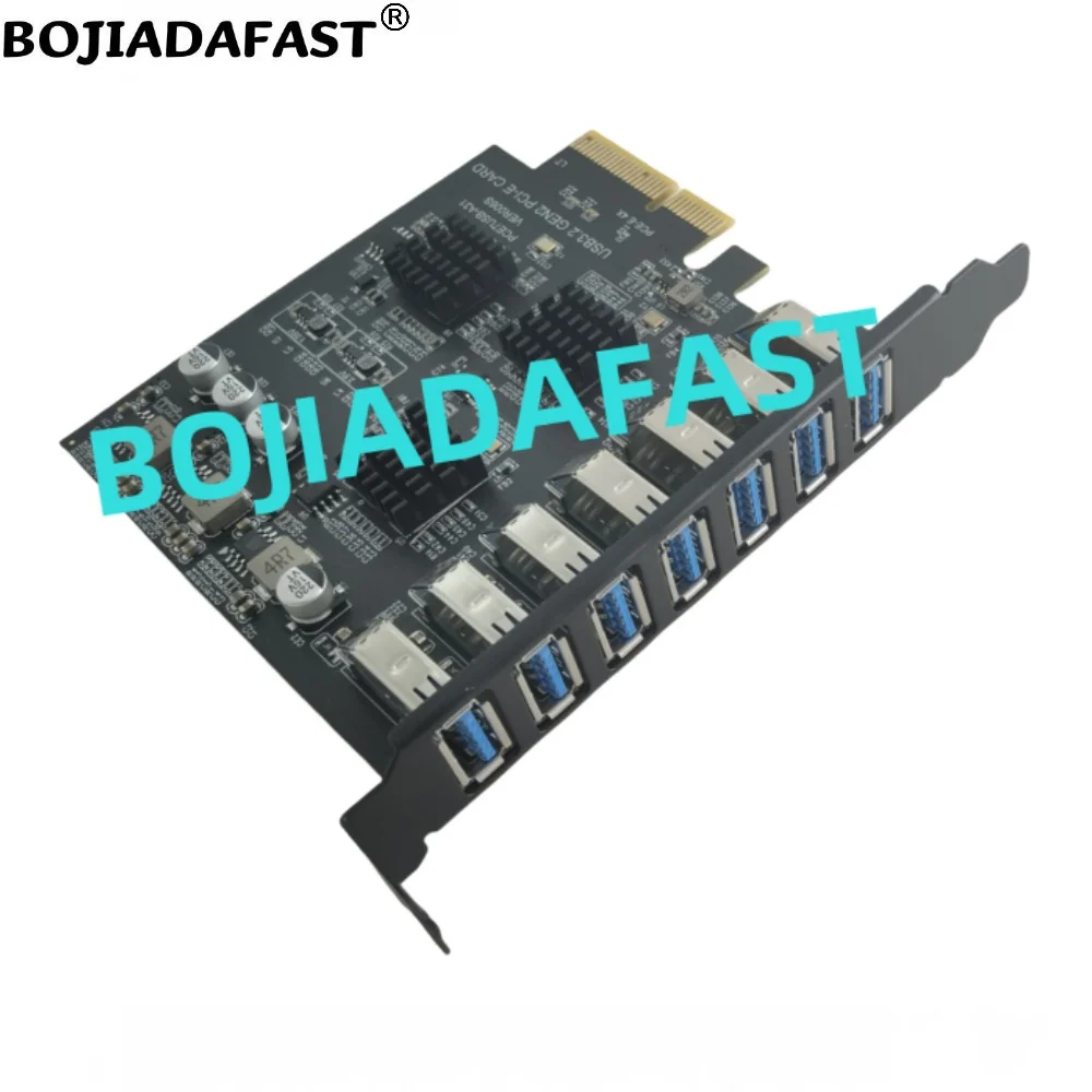 7 * 10Gbps USB 3.2 GEN2 Type-A Connector to PCI Express PCIe X4 PCI-E 3.0 4X Adapter Expansion Riser Card ASM3142