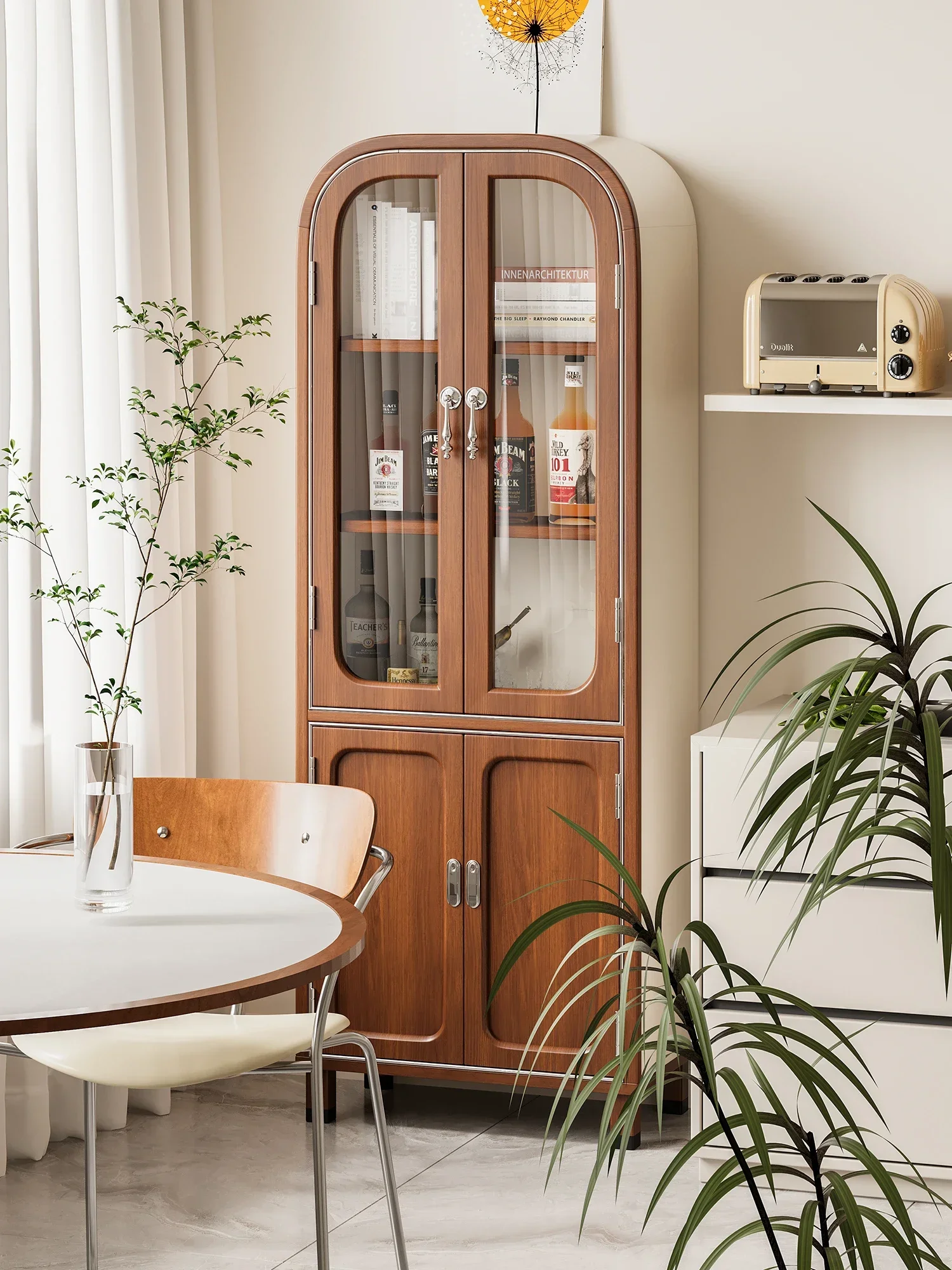 Modern simple pastoral style wine cabinet, solid wood, elegant home living room storage