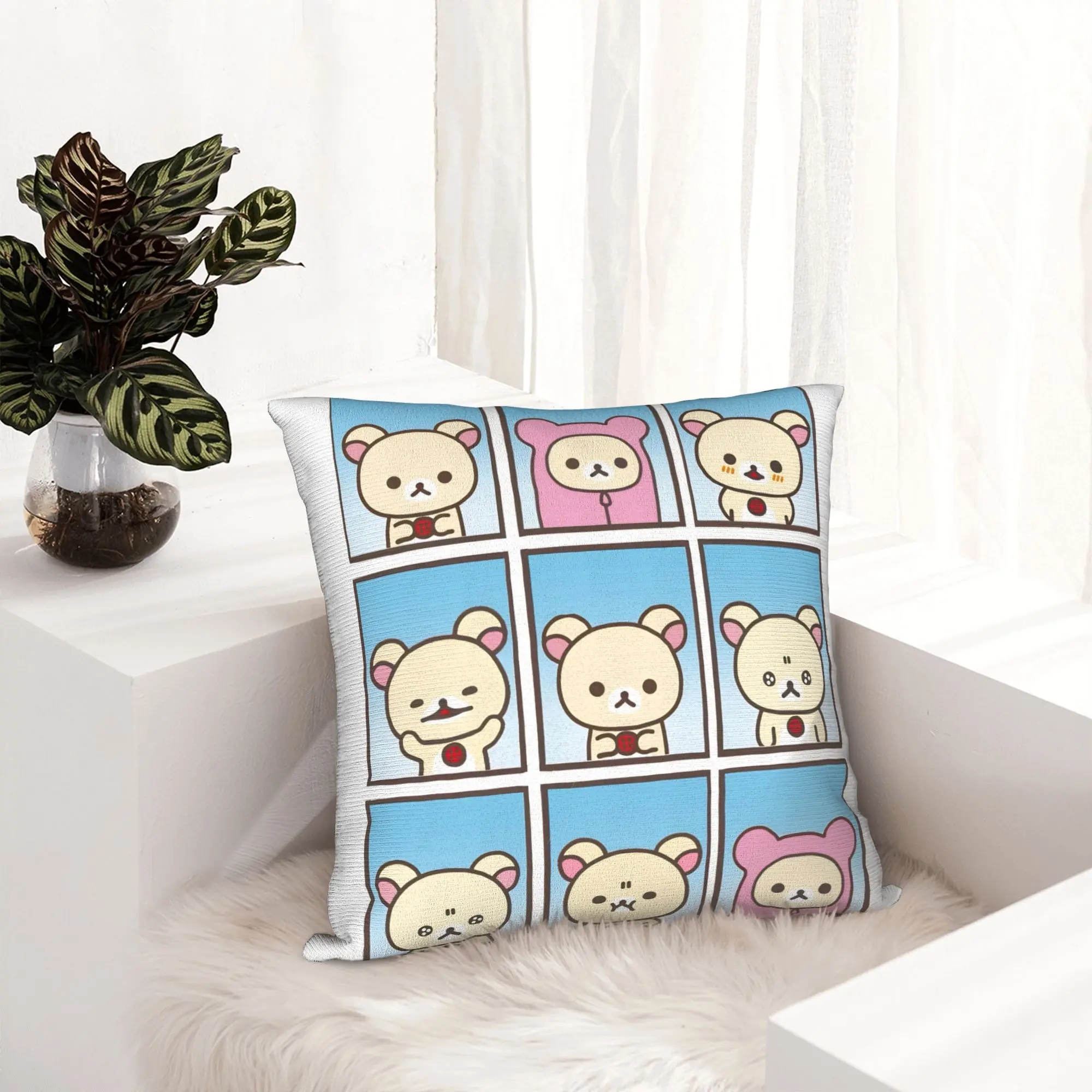 Rilakkumas Korilakkumas Kawaii Japanese Cartoon Pillowcase Printed Cushion Cover Decoration  Throw Pillow Case Cover Home Square