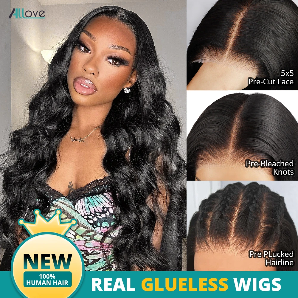 

5X5 Glueless Wig Bleached Knots Pre Plucked Upgraded Lace Front Wigs Pre Cut Body Wave Natural Color 100% Human Hair For Women